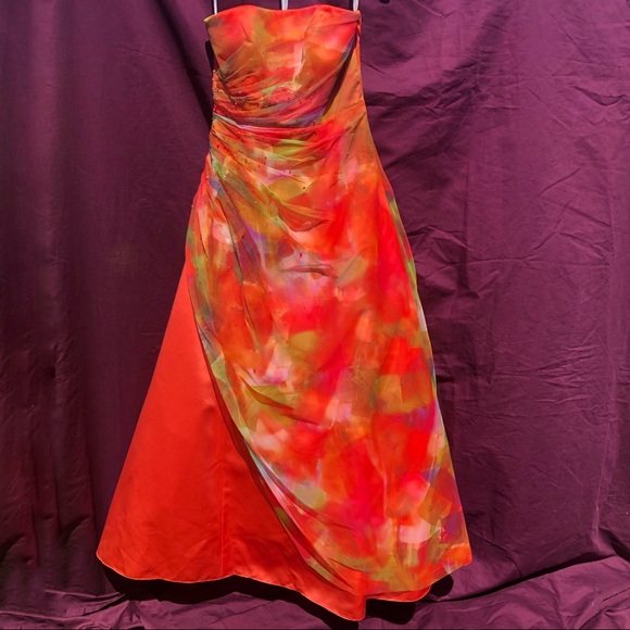 David’s Bridal Orange Watercolor Prom Dress - Picture 1 of 8